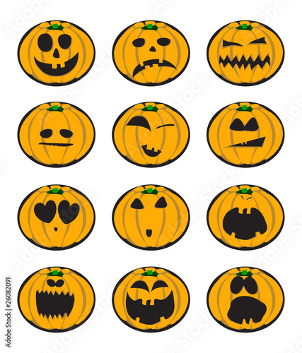 Collection of halloween pumpkin smiles, vector illustration
