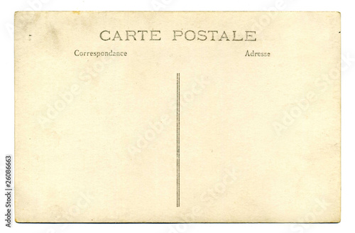 one empty blank vintage post card isolated on white background.