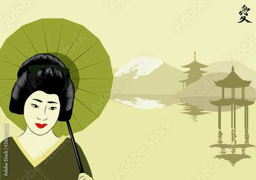 vector geisha with umbrella