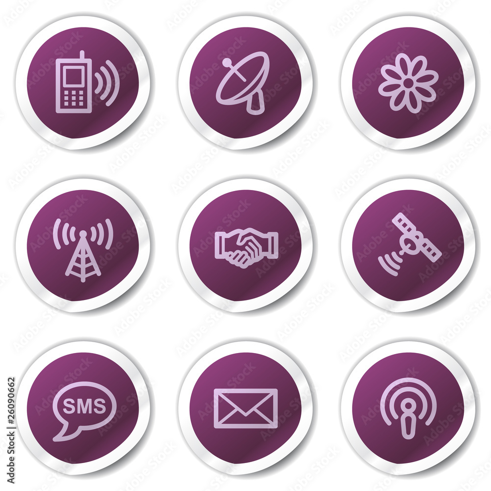 Communication web icons, purple stickers series Communication web icons, purple stickers series