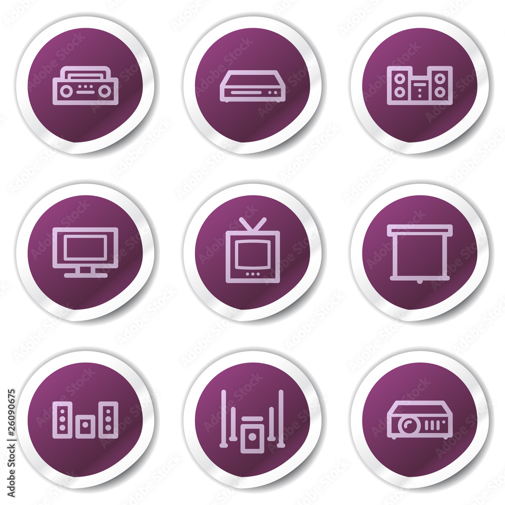 Audio video web icons, purple stickers series Audio video web icons, purple stickers series