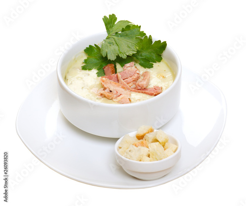 vegetable cream soup with smoked meat