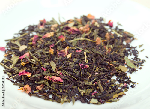 coupage Ceylon, green tea with cherry ,in studio photo