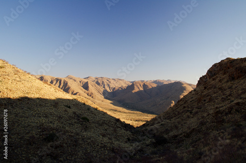 Great view in Namibia  looking at lonely mountains