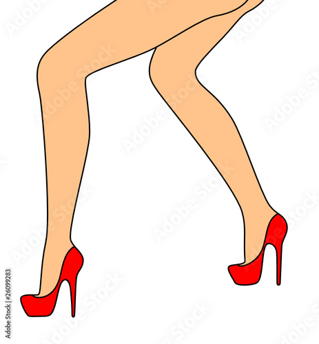 Silhouette is slender beautiful womanish feet. Vector.