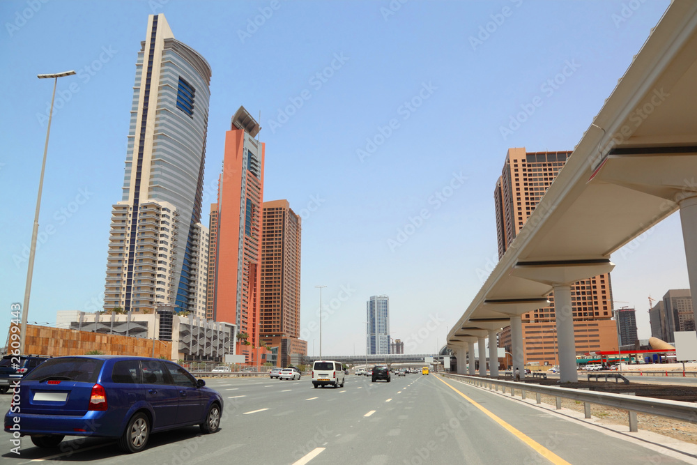 trunk road and skyscrapers
