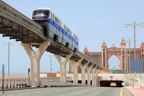 Atlantis hotel and monorail train, sunny day photo
