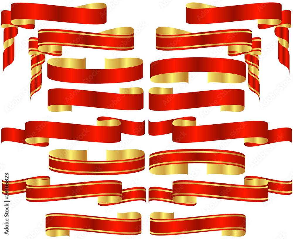 Set of Red Banner Scrolls with Golden Accents Set of Red Banner Scrolls with Golden Accents