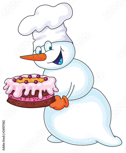snowman with a cake