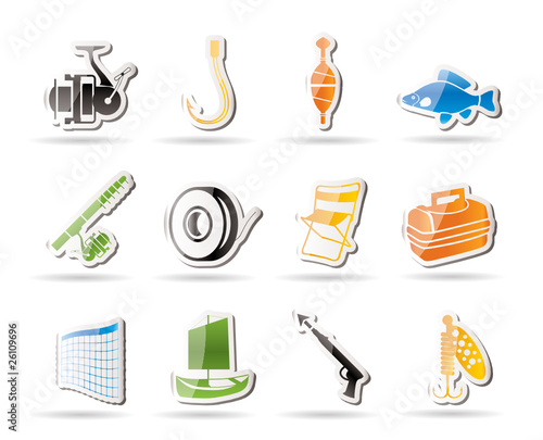 Simple Fishing and holiday icons - vector icon set