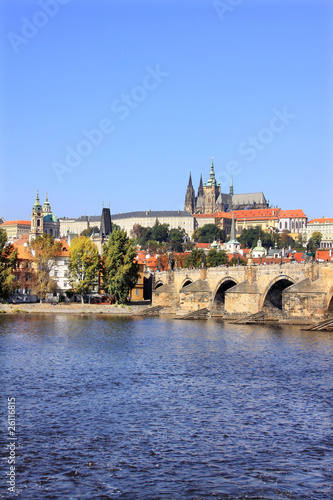 View on the autumn Prague gothic Castle with the Charles Bridge © Kajano