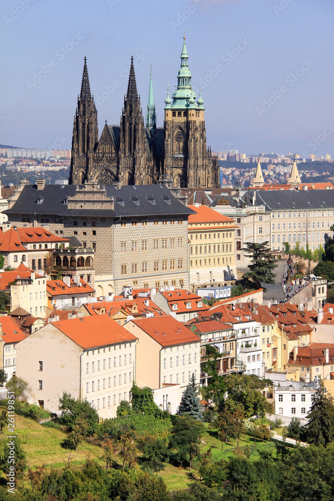 The View on autumn Prague gothic Castle