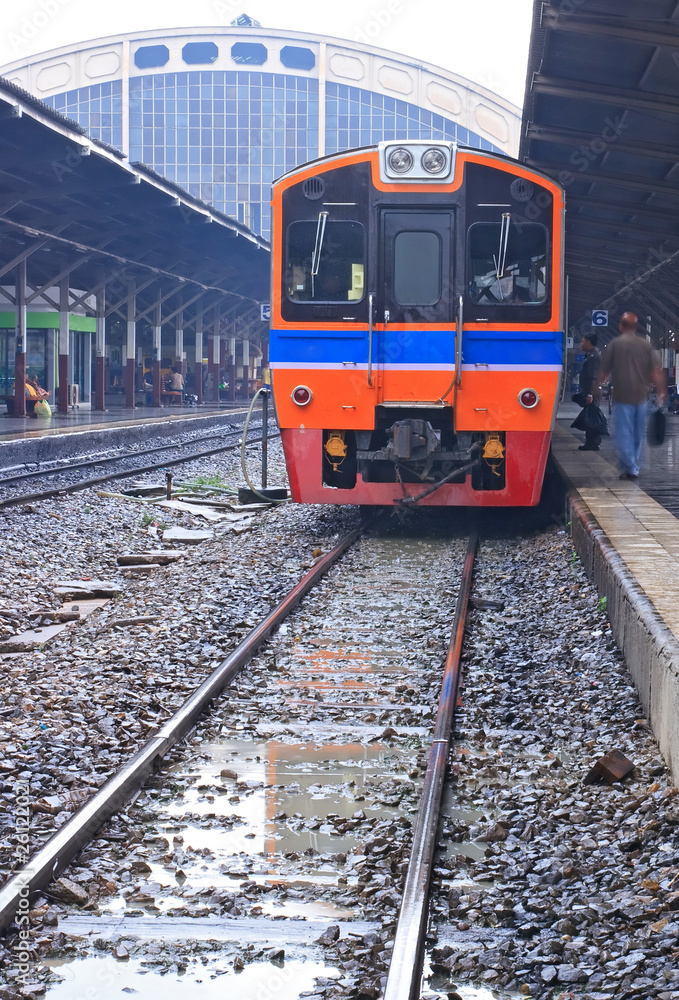 Perspective of Thai Red Sprinter train, Diesel locomotive