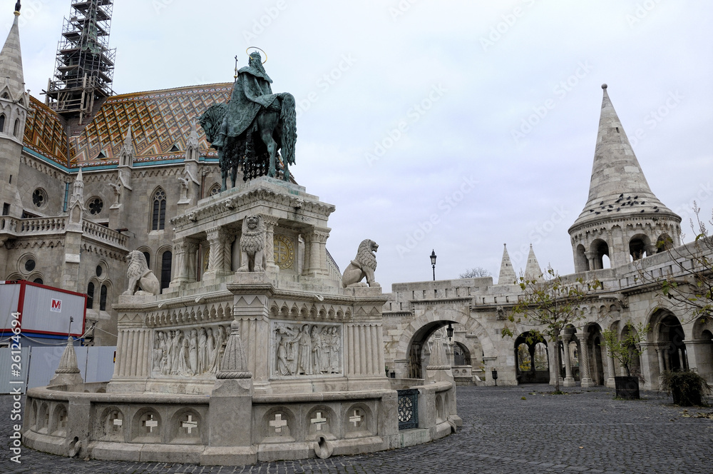 Equestrian statue of King Stephen and Matthias Church, Budapest