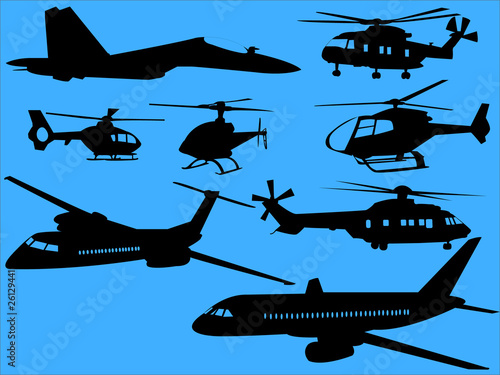 airplanes and helicopters collection vector
