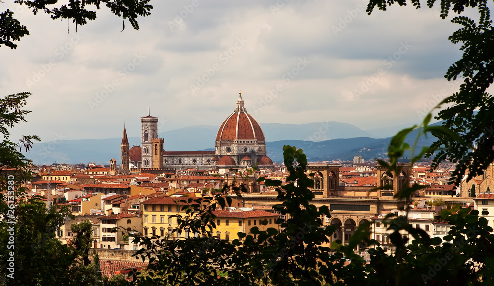 Cathedral in Florence, city skyline panorama.