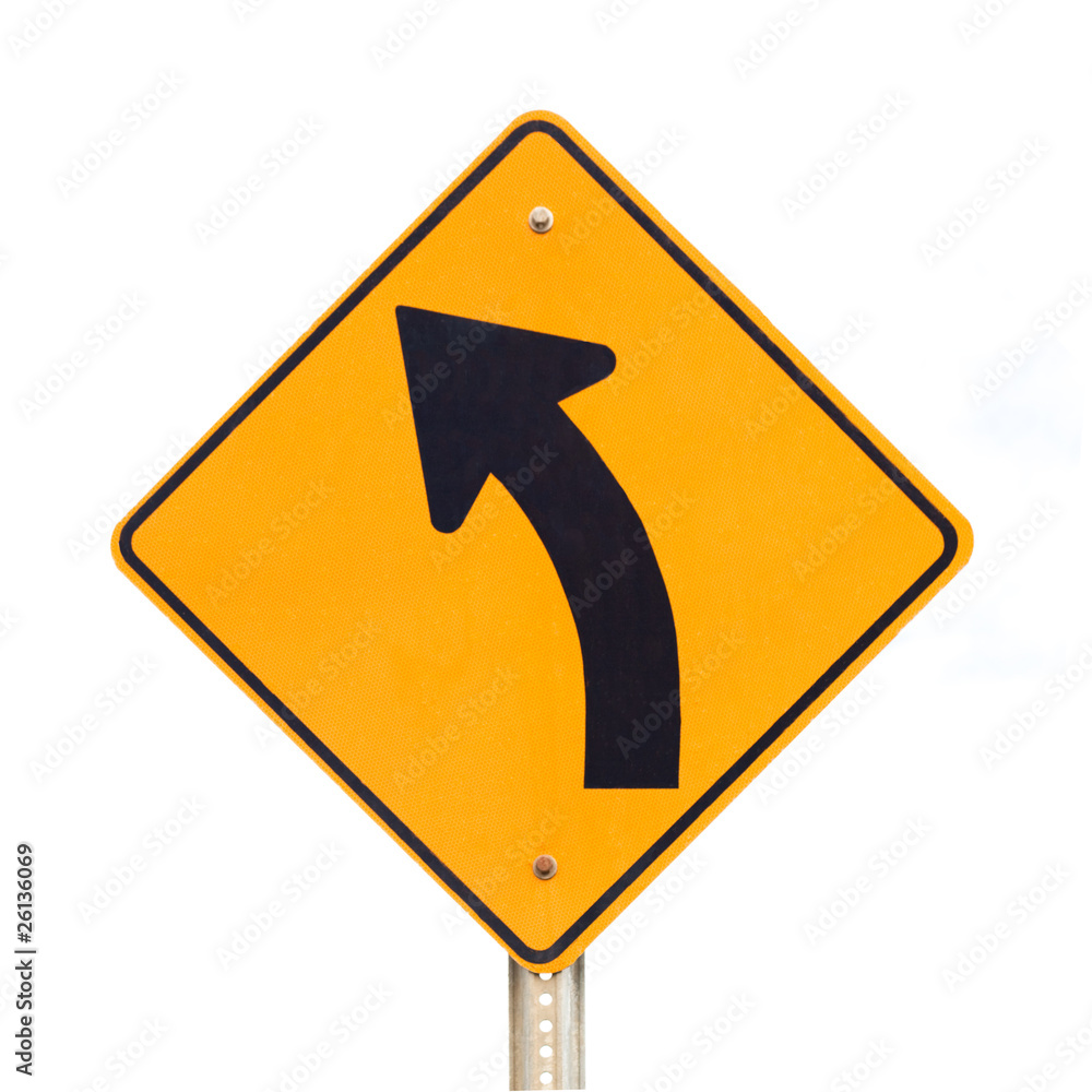 Road sign left curve isolated on white Road sign left curve isolated on white