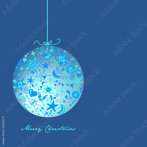 tarjeta de navidad azul con bola