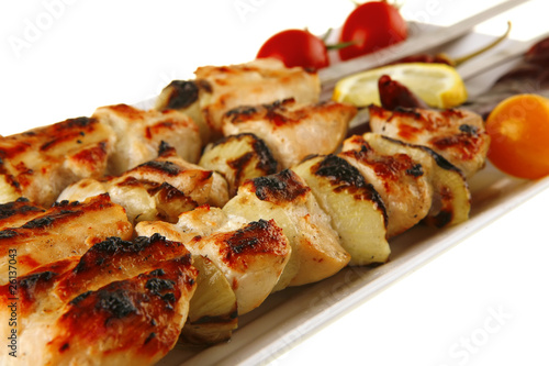 roasted pork kebab on white