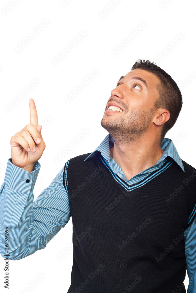 Business man pointing up