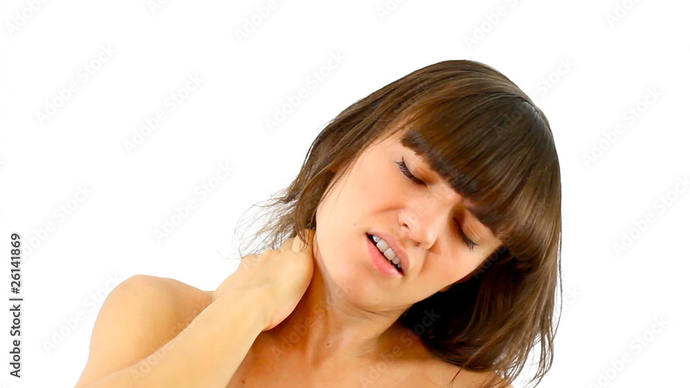 Woman with pain in her neck, isolated Woman with pain in her neck, isolated