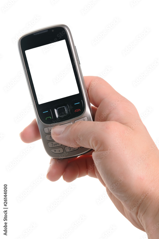 Hand with a cell phone isolated on white background Hand with a cell phone isolated on white background