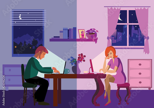 Men and woman chatting over internet.
