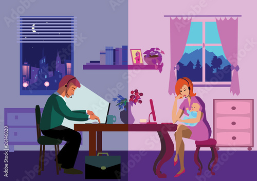 Family having conversation over internet.