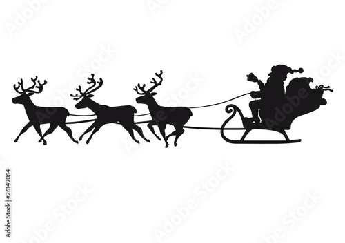 Schattenriss Santa Claus auf Schlitten mit Rentieren