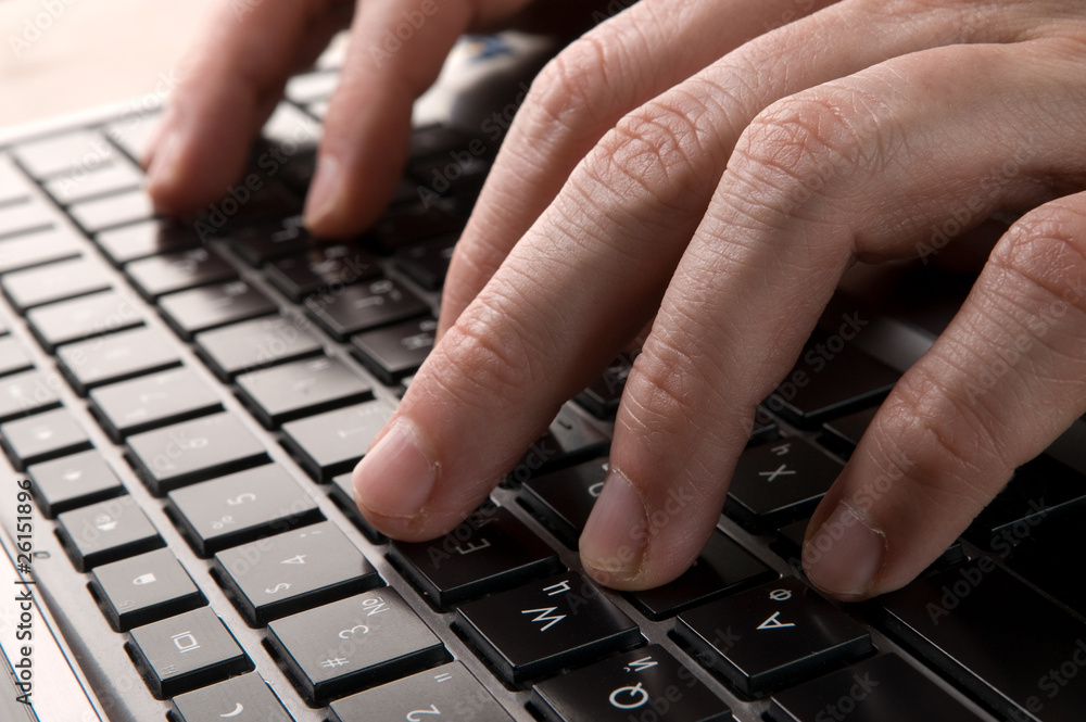 Hands on keyboard of computer Hands on keyboard of computer