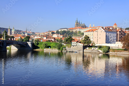 The View on the autumn Prague gothic Castle above River Vltava