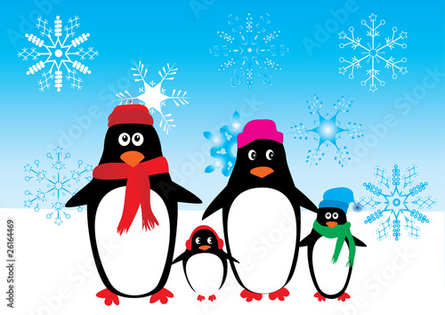 penguin family with snowflakes