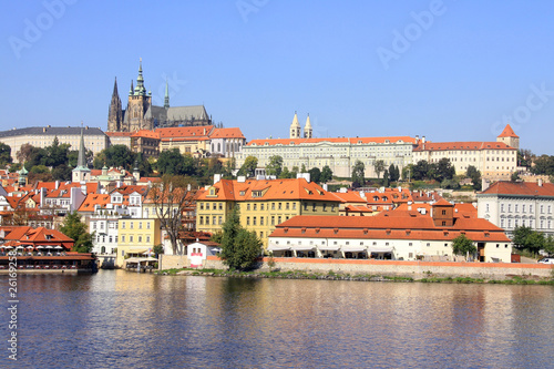 The View on the autumn Prague gothic Castle above River Vltava