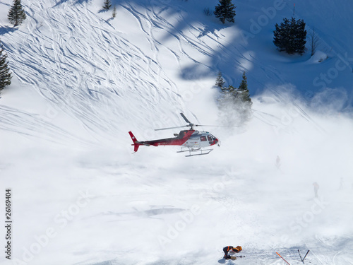 Rescue helicopter in swiss alps