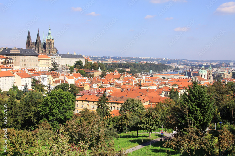 View on the summer Prague gothic Castle above River Vltava