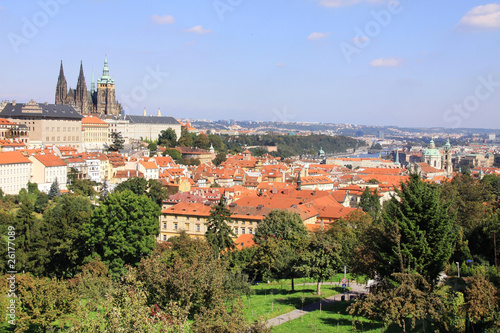 View on the summer Prague gothic Castle above River Vltava