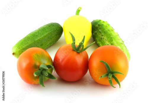 Cucumbers, tomatoes and pepper