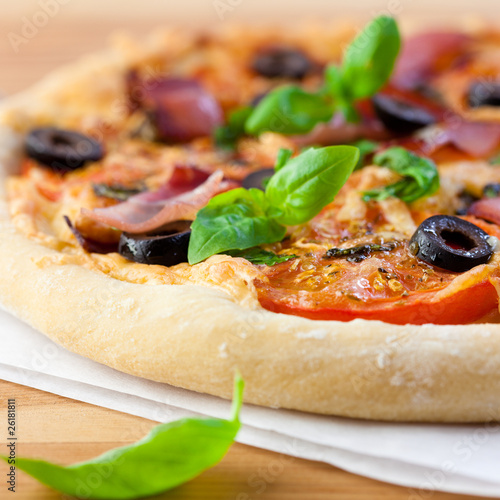 Closeup of delicious homemade pizza photo