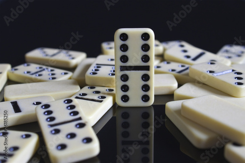 dominos fallen around a double six