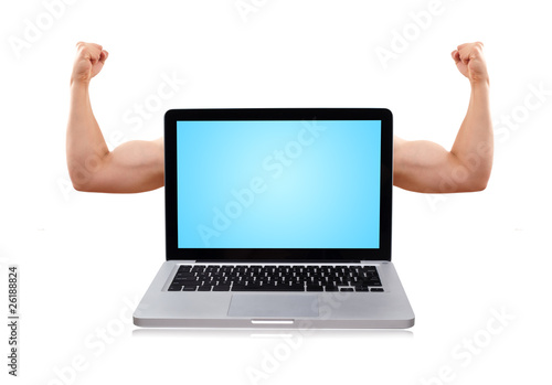 laptop with nice muscular biceps © ra2 studio