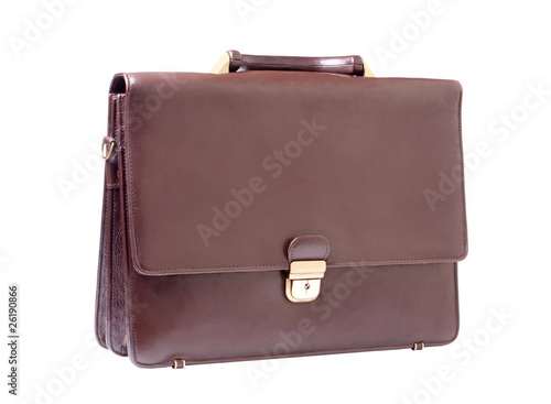 business brown briefcase on a white background