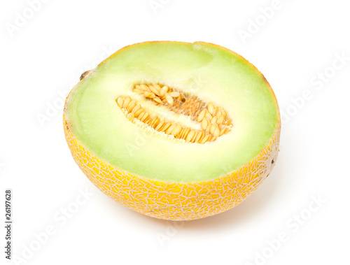 half yellow melon over white background