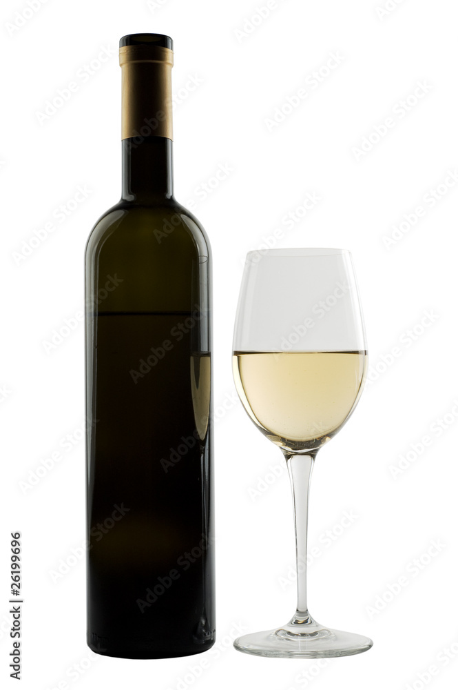 Bottle and glass of fine white wine