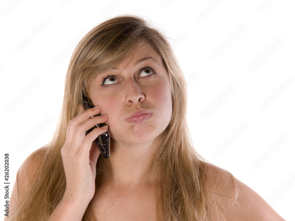 expression - femme faisant une grimace au téléphone expression - femme faisant une grimace au téléphone