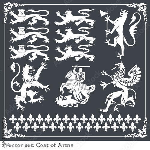 Silhouettes of heraldic lions vector background