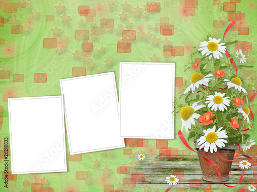 Grunge frames with beautiful bunch of daisy and poppy for design