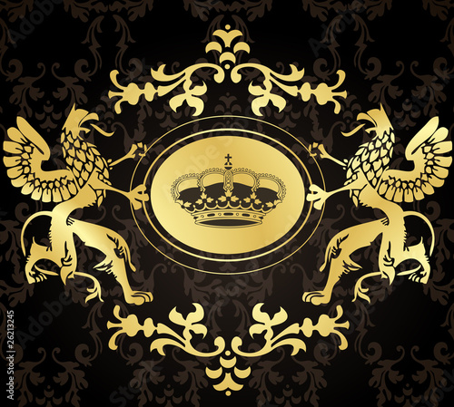 Golden Coat of Arms with Griffins vector background
