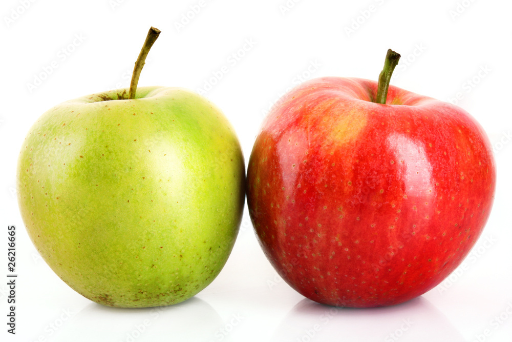 Green and red fresh tasty apples isolated on white Green and red fresh tasty apples isolated on white