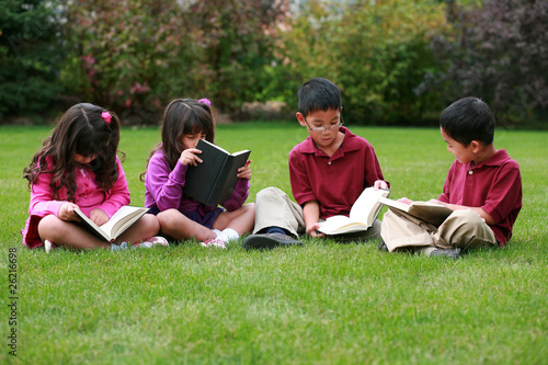 Kids Reading Outside