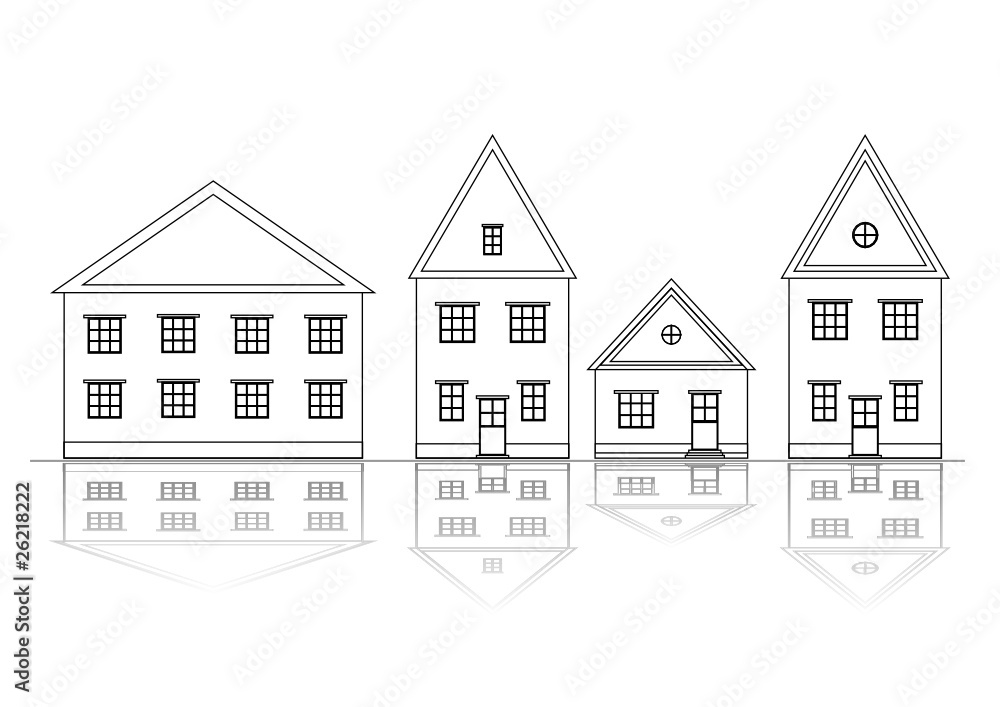 Houses set. Outlined view.